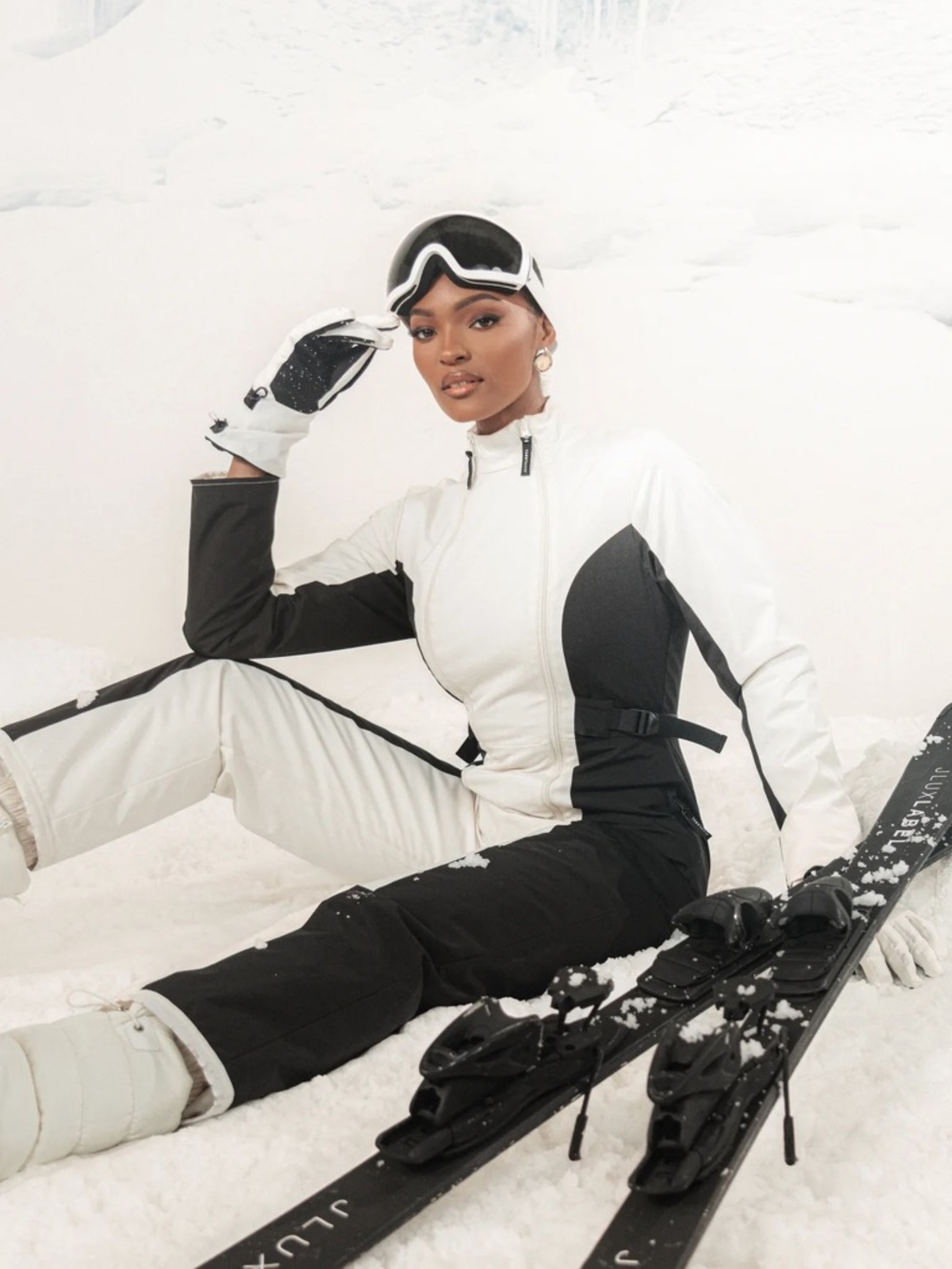 JLUXLABEL White and Black One-Piece Ski Jumpsuit